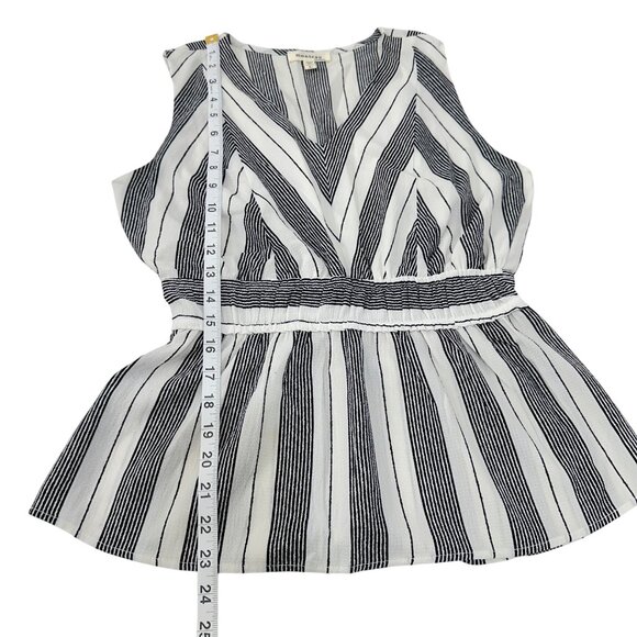 Monteau Womens Striped Sleeveless Peplum Top Size Large  Black & White Pullover - Picture 7 of 10
